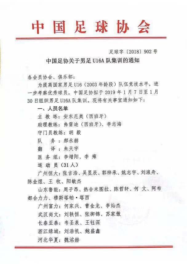 安东尼奥19年初带中国U16A队集训，如今刘浩帆与鲍盛鑫仍在队